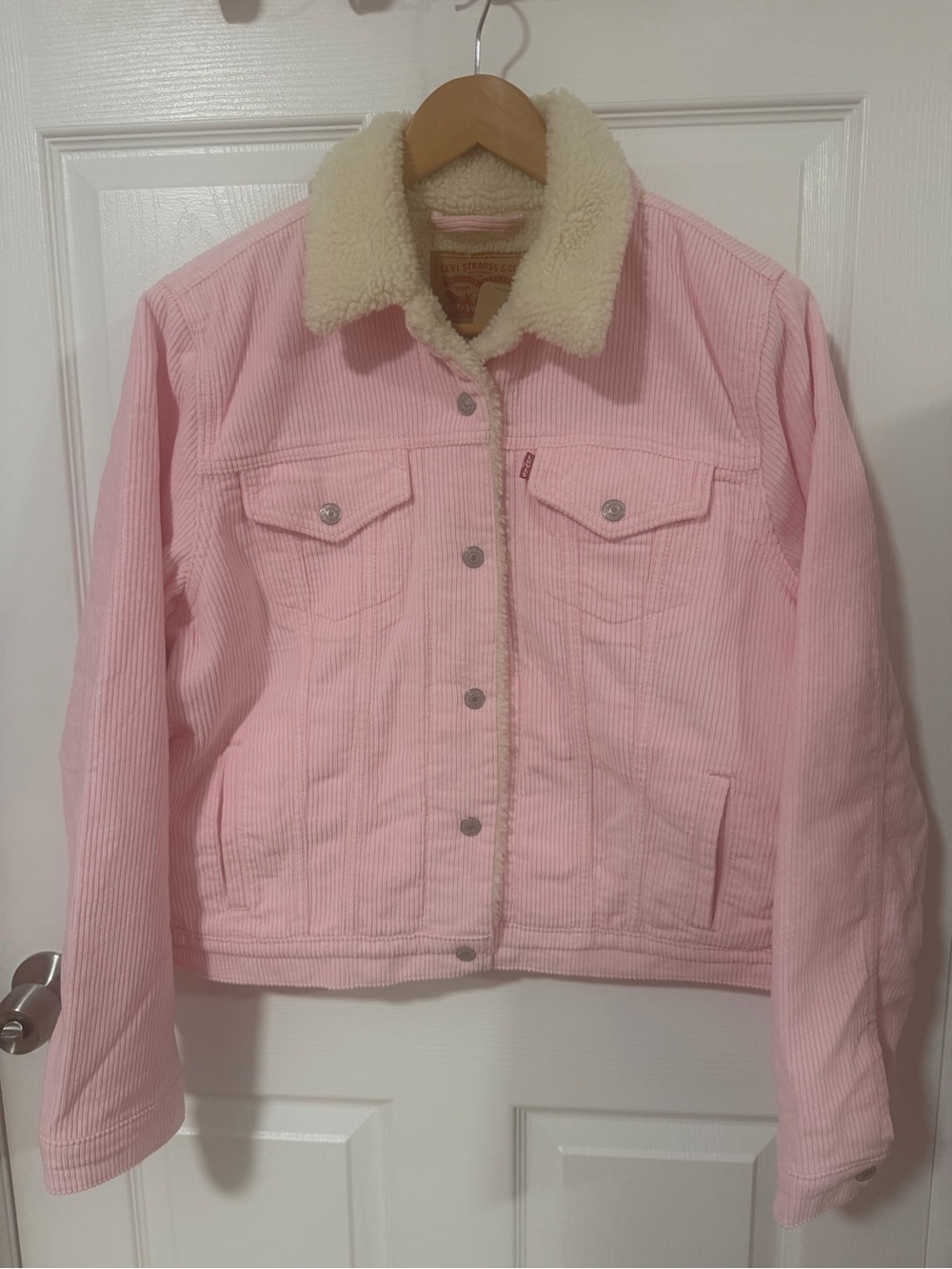 Levi's Light Pink Corduroy Jacket with Cream Sherpa Collar